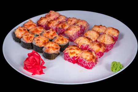 Japanese Cuisine - Sushi Roll with Shrimps and Conger, Avocado, Tobiko and Cheese. sushi rolls tempura,japanese food style ,Traditional Japanese cuisine, Crunchy Shrimp Tempura Rollの写真素材