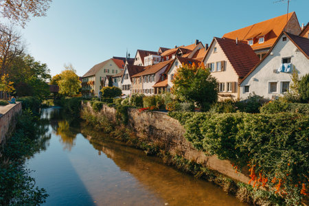 Old national German town house in Bietigheim-Bissingen, Baden-Wuerttemberg, Germany, Europe. Old Town is full of colorful and well preserved buildings.の写真素材