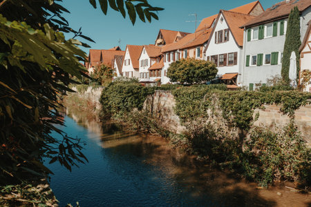 Old national German town house in Bietigheim-Bissingen, Baden-Wuerttemberg, Germany, Europe. Old Town is full of colorful and well preserved buildings.の写真素材