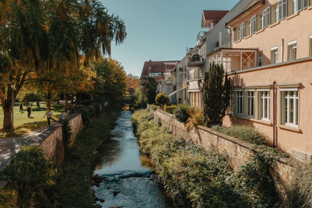 Old national German town house in Bietigheim-Bissingen, Baden-Wuerttemberg, Germany, Europe. Old Town is full of colorful and well preserved buildings.の写真素材