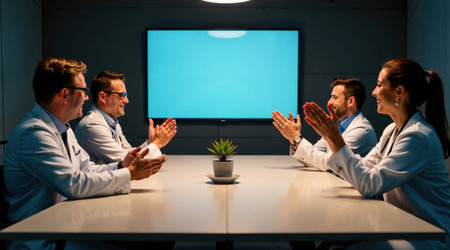 Medical Team Diverse Doctors Collaborating At Conference Table Healthcare Professional Meetingの素材