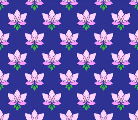 Cute seamless pattern with pink lotus flowers. Water lilies wallpapers.の写真素材