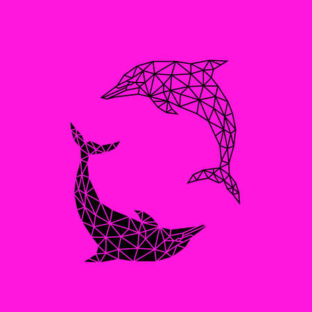 vector dolphin polygonal geometric ilustration with pink color background.のイラスト素材