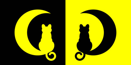 Cat sitting on the crescent Moon. Vector illustrationのイラスト素材