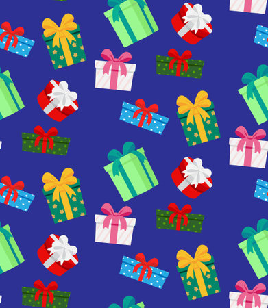 Gift boxes seamless pattern. Ultra violet color vector backgroundのイラスト素材