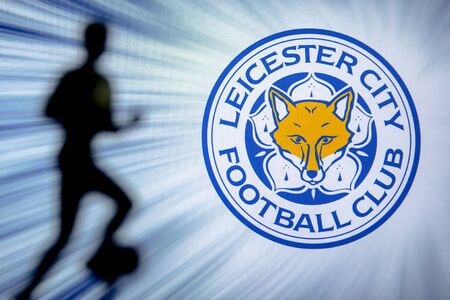 Premier League Football club logo.. Soccer player silhouette.