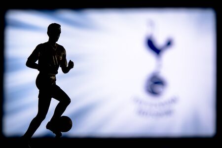 Premier League Football club logo.. Soccer player silhouette.のeditorial素材
