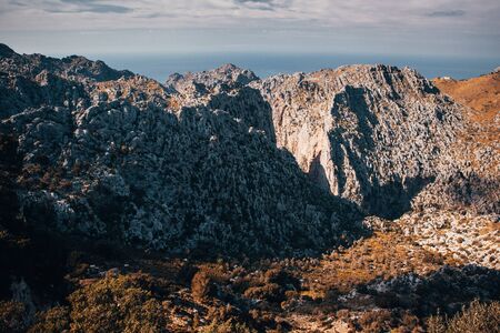 Mountains at Majorca, Spain in warm sunset light.の写真素材