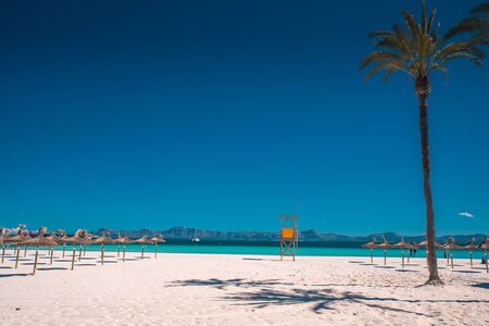 A view to Alcudia Bay from Can Picafort in the summer day, Mallorca.の写真素材