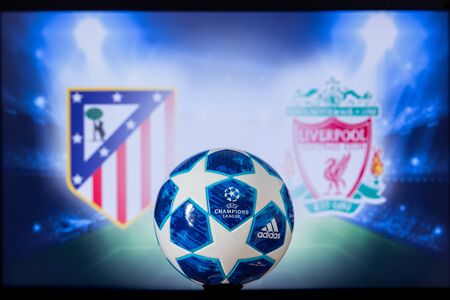 UEFA Champions League 2020, Round of 16 UCL football, Knockout stage, playoff, Official Adidas soccer ball 2020.のeditorial素材