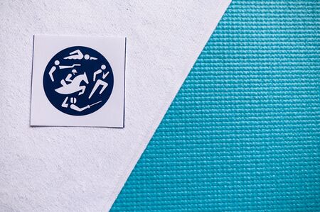 The modern pentathlon sport icon, blue background, Icon for summer game in Tokyoのeditorial素材