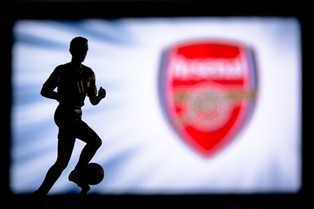 Premier League Football club logo.. Soccer player silhouette.