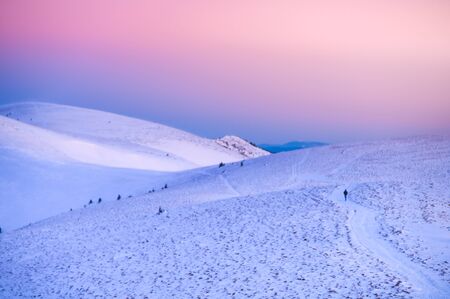 Soft morning light over the top of winter mountains Fatra, Slovakia