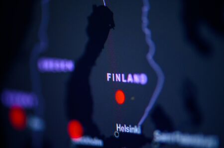 finland, Helsinki . Coronavirus COVID-19 global cases Map. Red Dot showing the number of infected....