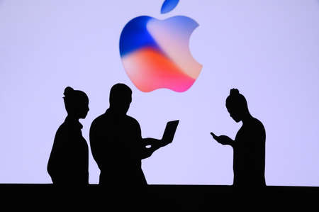 NEW YORK, USA, 25. MAY 2020: Apple American multinational technology company Group of business...