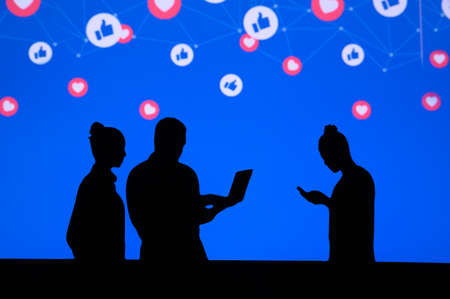 NEW YORK, USA, 25. MAY 2020: Facebook online social media and social networking Group of business...