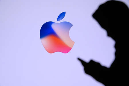 NEW YORK, USA, 25. MAY 2020: Apple American multinational technology company Young boy chat on...