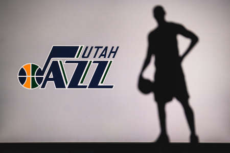 NEW YORK, USA, JUN 18, 2020: Utah Jazz logo of professional basketball club in american league....