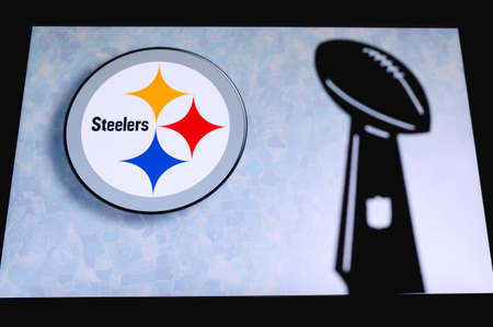 Pittsburgh Steelers professional american football club, silhouette of NFL trophy, logo of the club...