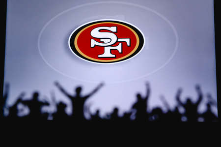 San Francisco 49ers. Fans support professional team of American National Foorball League. Silhouette...