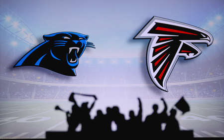 Carolina Panthers vs. Atlanta Falcons. Fans support on NFL Game. Silhouette of supporters, big screen with two rivals in background.のeditorial素材