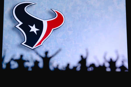 Houston Texans. Fans support professional team of American National Foorball League. Silhouette of...