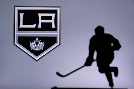 TORONTO, CANADA, JULY 17: Los Angeles Kings Concept photo. silhouette of professional NHL hockey playerのeditorial素材