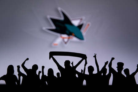TORONTO, CANADA, JULY 17: San Jose Sharks Fans celebrate and support the NHL hockey Team.