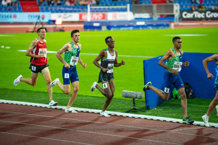 OSTRAVA, CZECH REPUBLIC, SEPTEMBER. 8. 2020: Professional Track and Field Race. Long distance Athlete on Athletics track in 5000 meters race.のeditorial素材