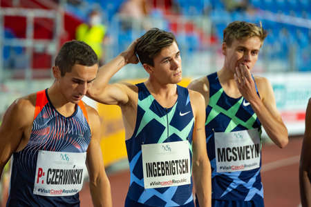 OSTRAVA, CZECH REPUBLIC, SEPTEMBER. 8. 2020: Jakob Ingebrigtsen Norwegian middle-distance runner in Nike singlet before 1500 meters raceのeditorial素材