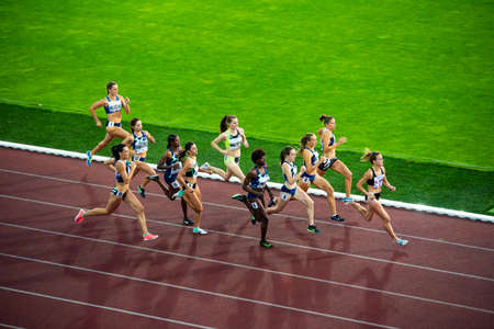OSTRAVA, CZECH REPUBLIC, SEPTEMBER. 8. 2020: Track and Field Race, professional athletes on athletics Track. 800 meters race. Preparation for summer game in Tokyo 2021のeditorial素材