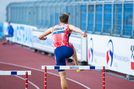 OSTRAVA, CZECH REPUBLIC, SEPTEMBER. 8. 2020: Karsten Warholm, Norwegian athlete who competes in the sprints and 400m hurdles. Professional athlete while world record attemptのeditorial素材