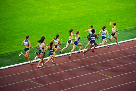 OSTRAVA, CZECH REPUBLIC, SEPTEMBER. 8. 2020: Track and Field Race, professional athletes on athletics Track. 800 meters race.のeditorial素材