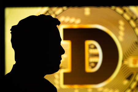 NEW YORK, USA, OCTOBER 2, 2022: Dogecoin and Elon Musk Portrai, Cryptocurrencies and Crypto Market