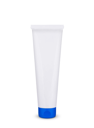 Cosmetic tube closeup isolated on white background. Mock package, Place for text.の写真素材