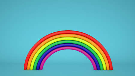 3d rainbow LGBT community colors on blue background. Rainbow with LGBT colors. Gay and lesbian flag on pink background. Rainbow gay flag animation on color background. Concept LGBT communityの写真素材
