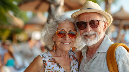 Portrait of a senior couple at the beach on a sunny dayの素材