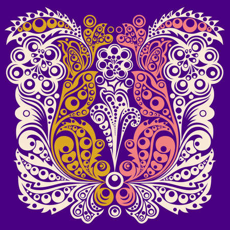 Vector pattern in which the idea of a blooming tulip is played up with abstract curls, leaves and flowersのイラスト素材