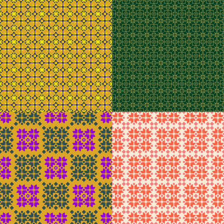 Seamless patterns with geometric ornaments. Vector set of oriental mosaicarabic seamless textures.のイラスト素材