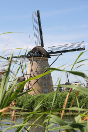 Traditional Dutch windmills in Kinderdijk, Netherlands, Europeの写真素材
