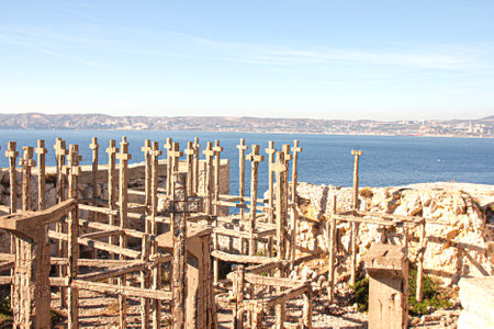 Remains of a fort on top of a mountain. Marseilles, Franceの写真素材