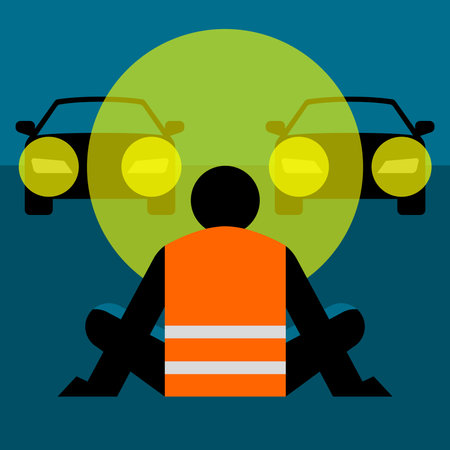 Climate Activists Glue Themselves to Roads. Vector illustration in flat styleのイラスト素材