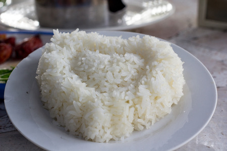 Rice on white plateの写真素材