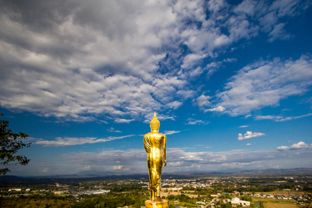 Buddha statue with Thai templeの写真素材