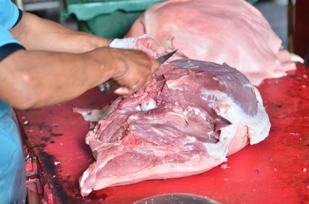 Close-Up Of Pork Bellies At Butcher Shopの写真素材