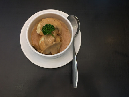 mashed potato with mushroom sauceの写真素材