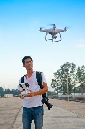 KHON KAEN, Thailand - July 31, 2017 :  Man with drone flying, Khon Kaen, Thailand.のeditorial素材