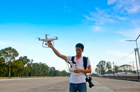 KHON KAEN, Thailand - July 31, 2017 :  Man with drone flying, Khon Kaen, Thailand.のeditorial素材