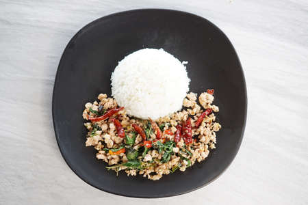 Stir Fried Basil on Riceの写真素材