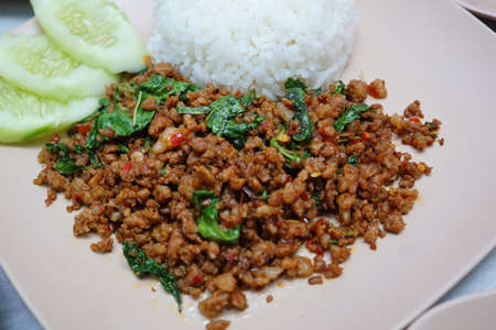 Stir Fried Basil on Riceの写真素材